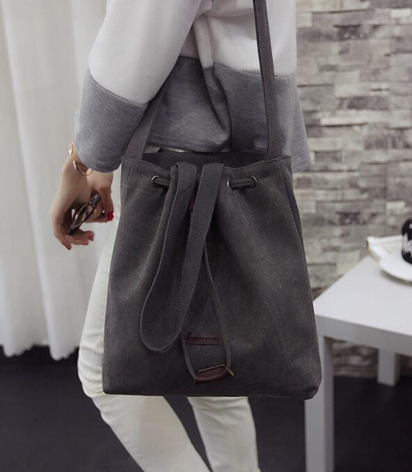 Willsrain retro stoffen tas canvas tas trekkoord boodschappentas trend dames effen handtas beige schoudertas