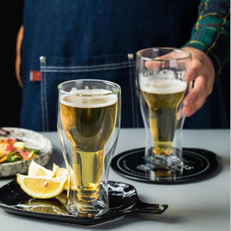 Chope à bière en verre Transparent à Double fond, résistant à la chaleur, verre inversé, pour jus de fruit, thé, eau, Bar, Restaurant