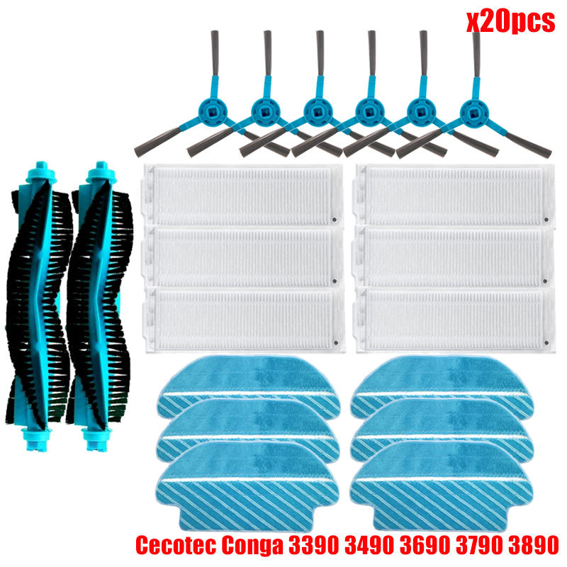 Pour Cecotec Conga 3290 3390 3490 3590 3690 3790 3890 aspirateur vitale Ultra titane filtre Hepa brosse principale pièces en tissu de vadrouille: WHITE