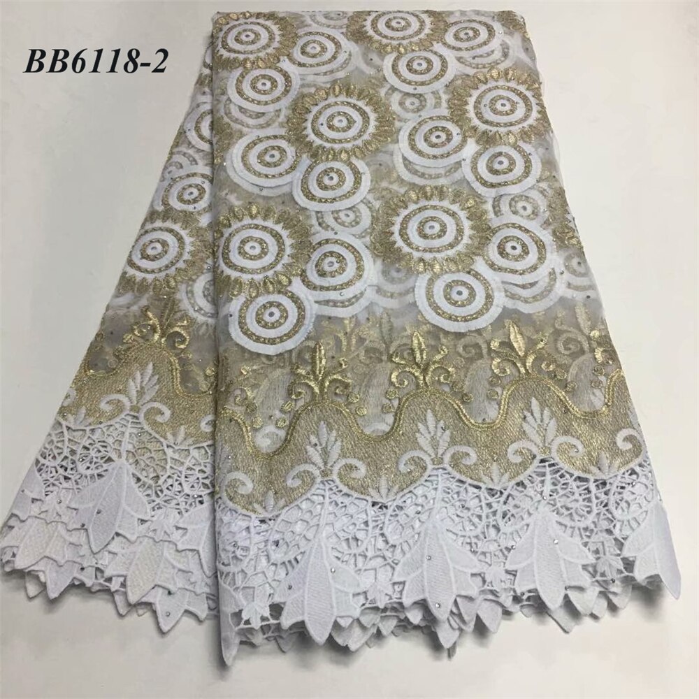 Afrikaanse Stijl Koord Netto Kant Borduurwerk Met Stenen Lady Party Gele Kleur 5 Yards: 2