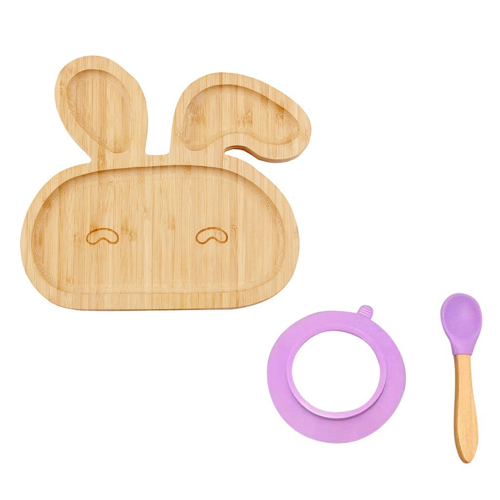 Baby Toddler Bamboo Sheep Plate Silicone Suction Feeding Bowl Suction Spoon Set Tableware Kitchen Accessories #30: Purple