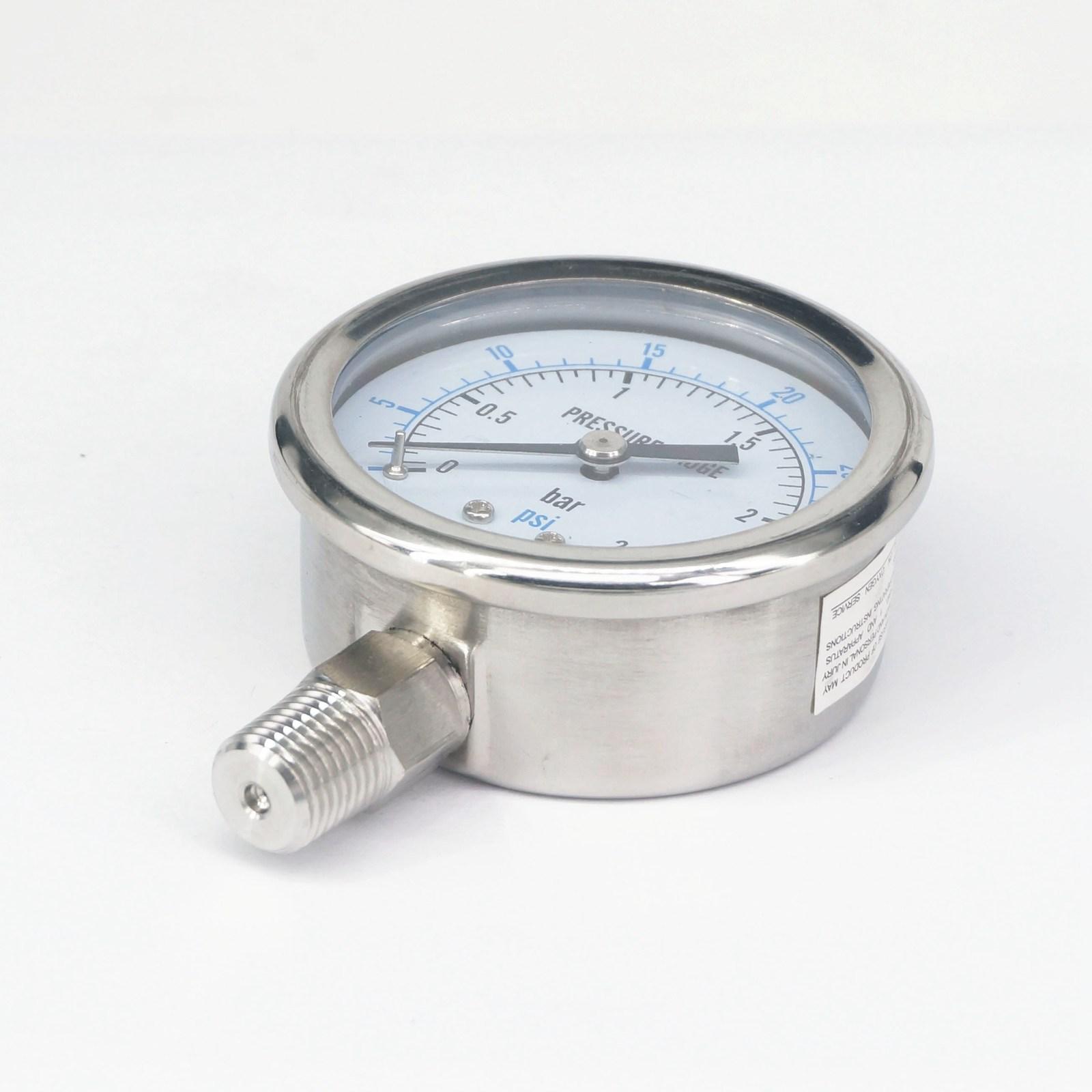 0-2.5bar 1/4" BSPT Male 60mm Dial Pressure Gauge 304 Stainless Bar PSI N2 Steam Brewing Pneumatic Accuracy Class 2.5%