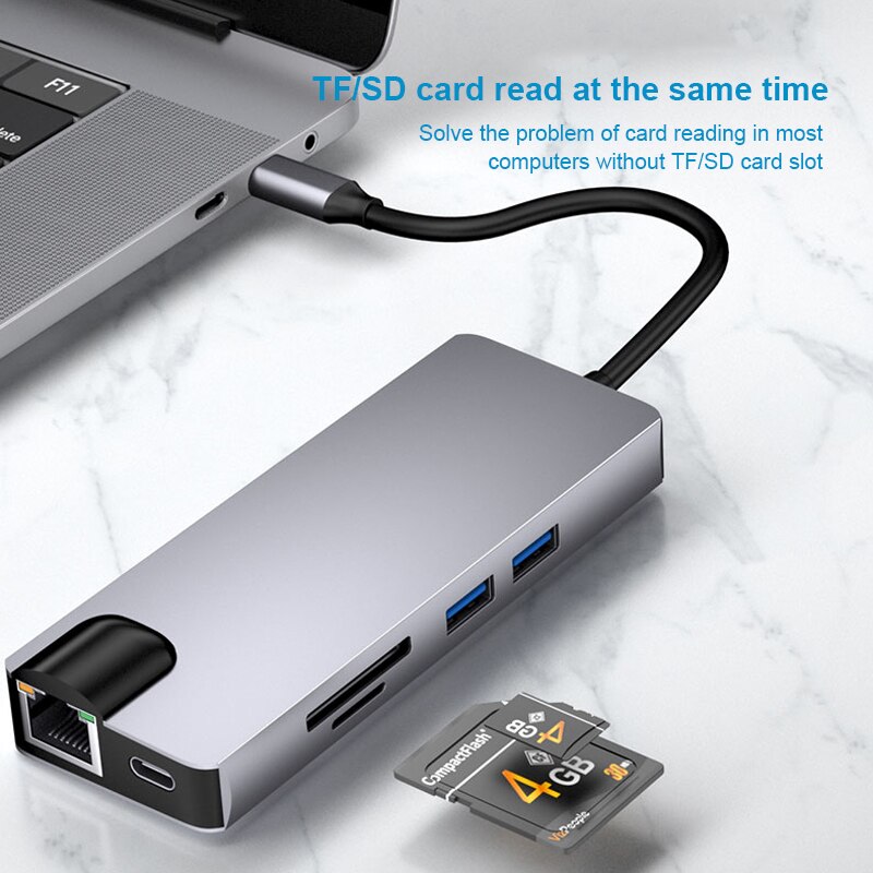 Usb Type C Hub Type-C Naar Hdmi-Compatibel 4K Vga Adapter RJ45 Lan Ethernet Sd Tf USB-C 3.0 Type C 3.5Mm Jack Audio Voor Macbook Pro