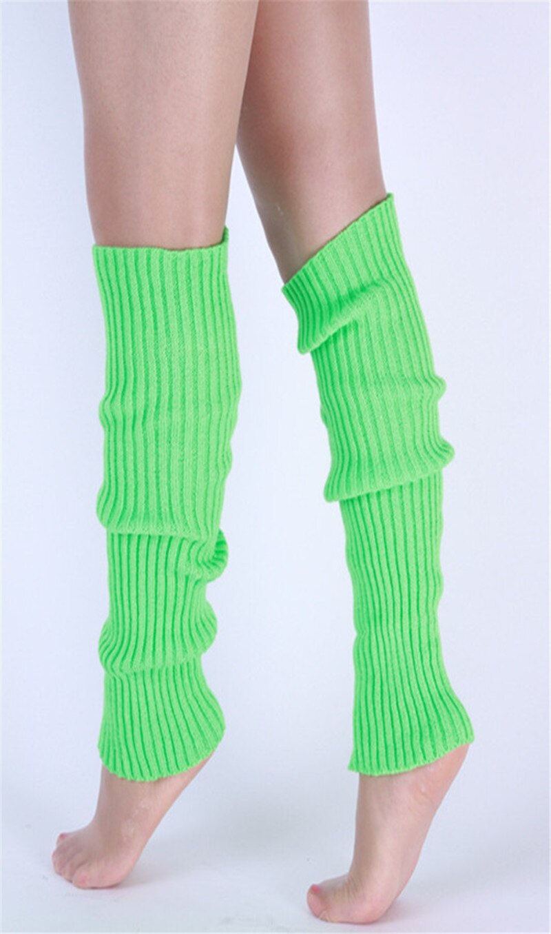 1 paar stijlvolle dames gebreide beenwarmers winter gebreide haak dames legging voetwarmer kniehoge elastische beenwarmers sokken: Fluorescerend groen