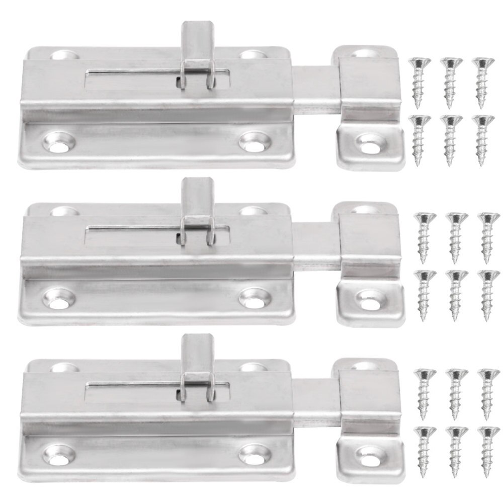 3pcs 3 Inch Stainless Steel Door Bolts Sliding Door Lock Slide Bolts Hasp Staple Gate Safety Lock for Internal Doors (Silv
