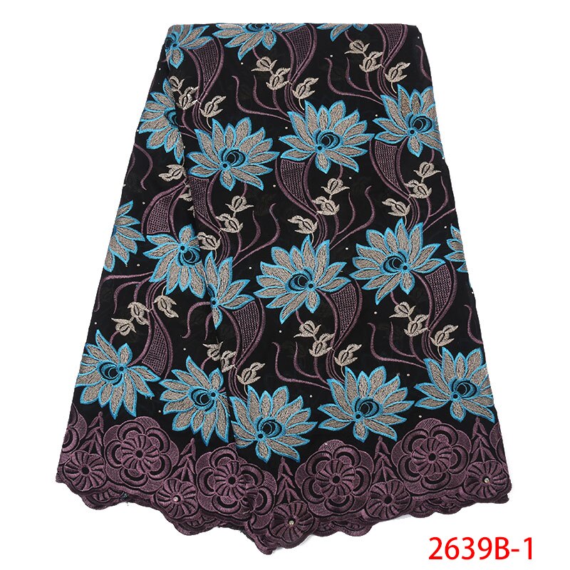 Latest african laces swiss lace dry lace fabrics cotton lace fabric with stones KS2639B-4