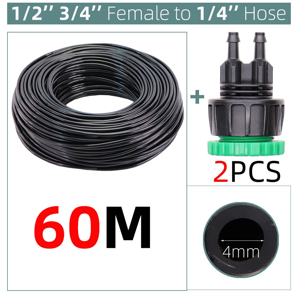 10-100M 4/7mm Garden Watering PVC Hose Pipe Micro Irrigation Tubing Sprinkler w/ 1/2'' &amp; 3/4'' 2-Way Barbed Outlets Connector: H