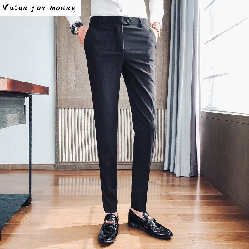 Pantalon homme kostuum gestreepte pak broek heren formele broek voor heren nette broek slim fit heren broek kantoor zakelijk