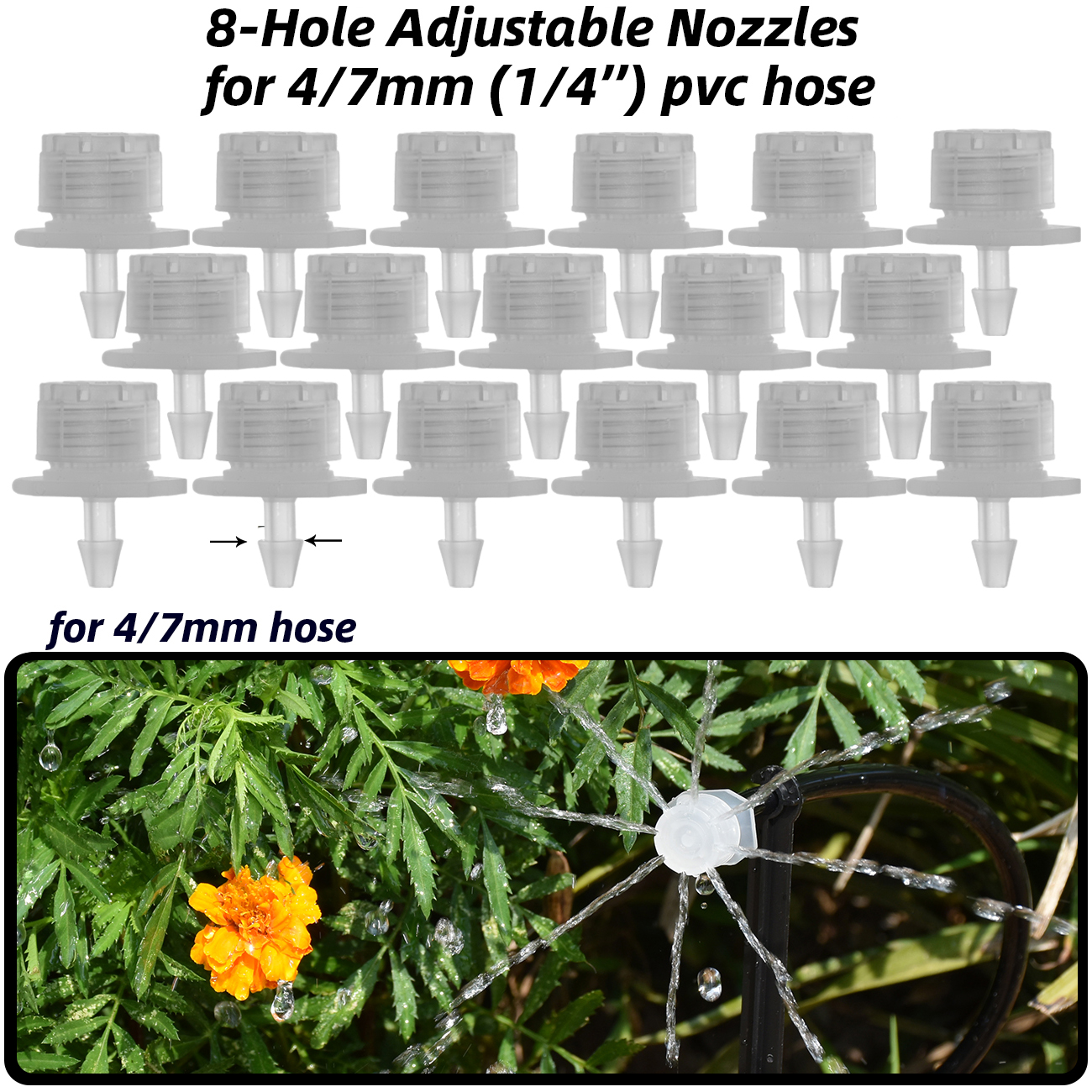 30-800PCS Garden 4/7mm Adjustable Dripper Greenhouse Sprinkler Micro Drip Irrigation Watering Anti-Clogging Emitter 1/4inch Hose