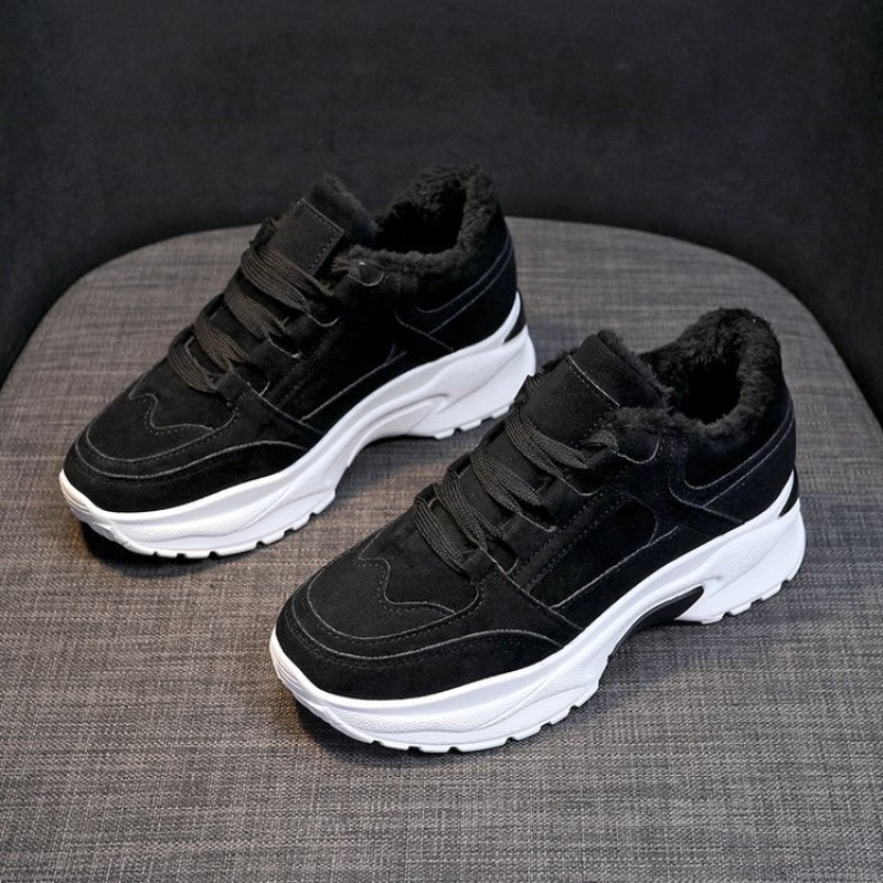 Dames laarzen sneakers winterschoenen platform sneakers pluche bont binnenkant veter dames casual schoenen laarzen: Zwart / 35