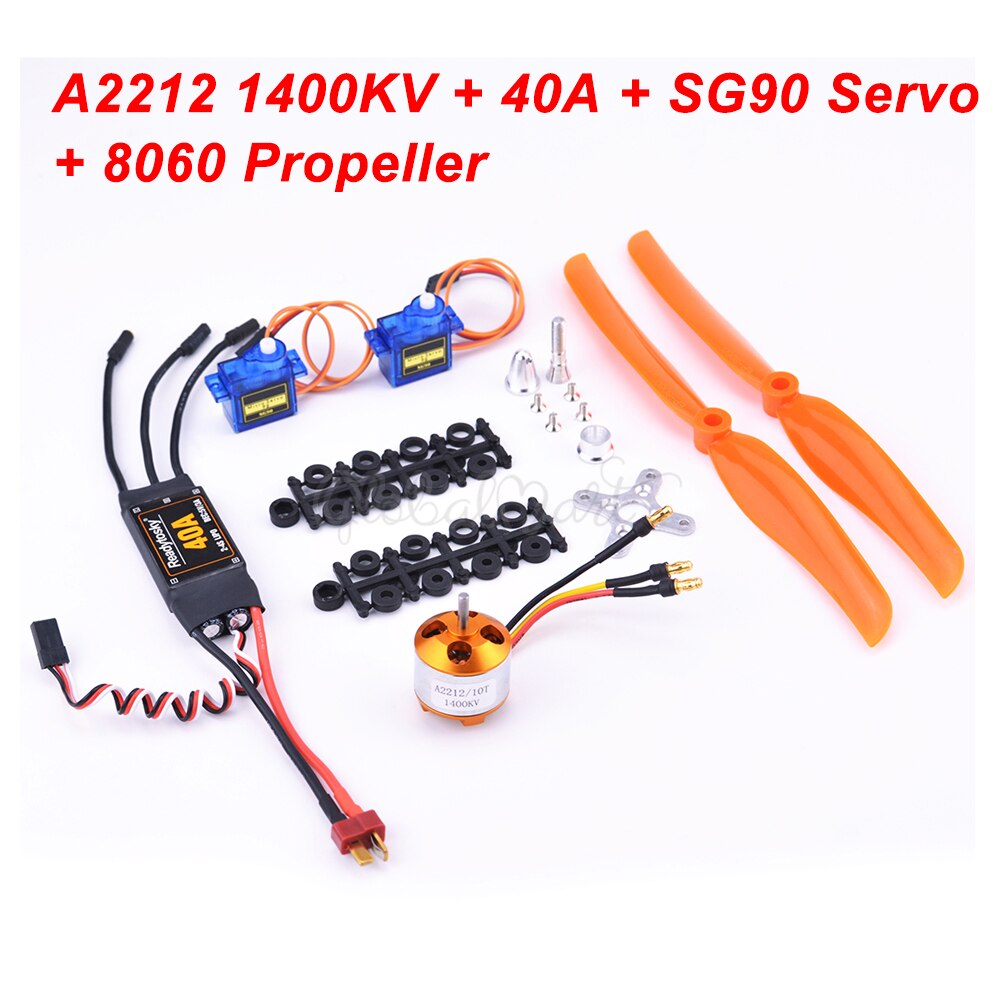 A2212 2212 1000KV / 1400KV / 2200KV Brushless Motor + 30A / 40A ESC with T plug SG90 9G Micro Servo for RC Fixed Wing Plane: A2212-1400KV 40A set