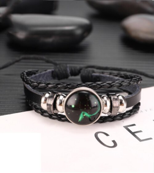 Læderarmbånd til kvinder rustfrit stål par armbånd kæde tolv konstellationer mænd armbånd mandlig tilbehør boho smykker: Skytten