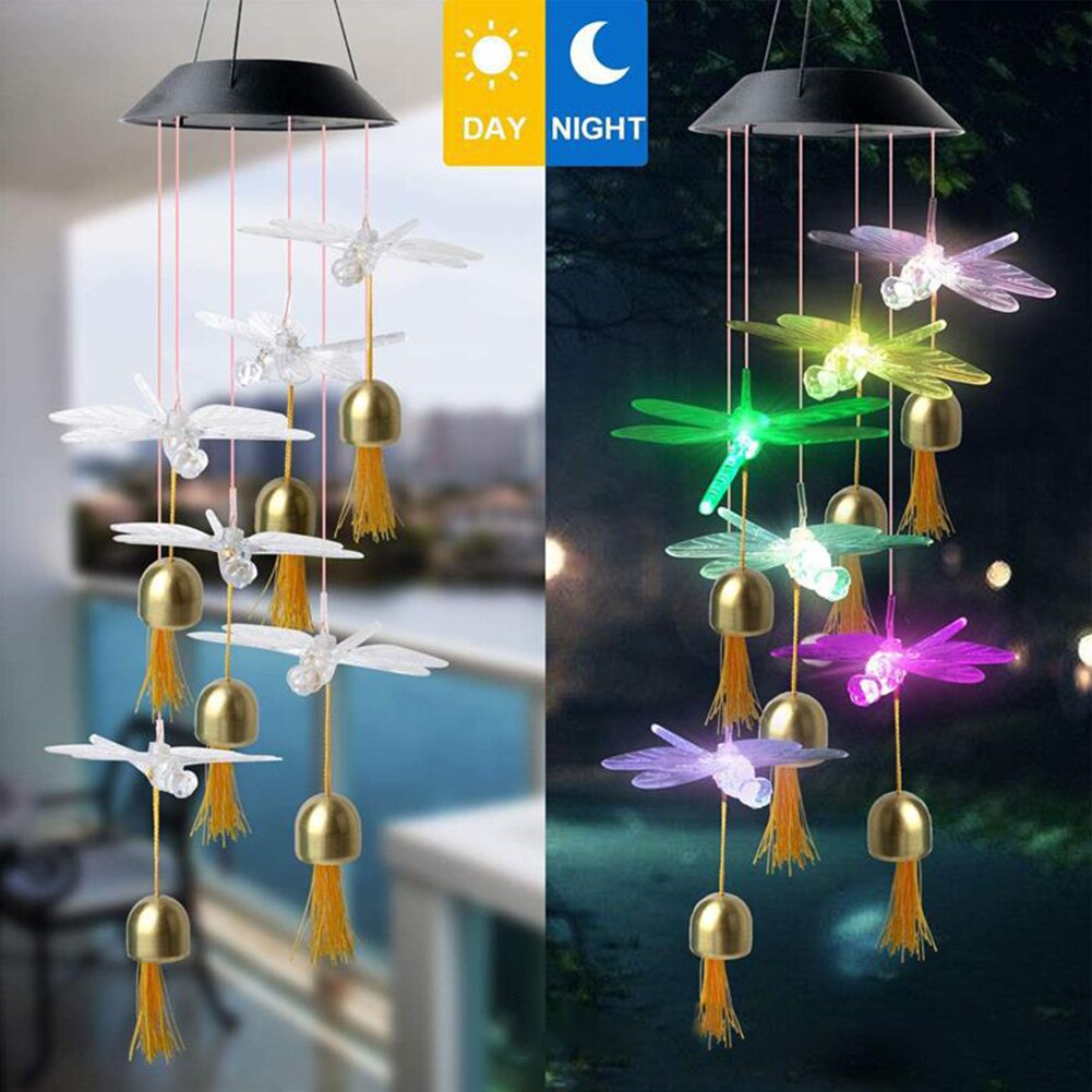 Garden Solar Wind Chime Outdoor Waterproof LED Decorative Mobile Hanging Patio Bedroom Yard Home Decor Party Color Changing