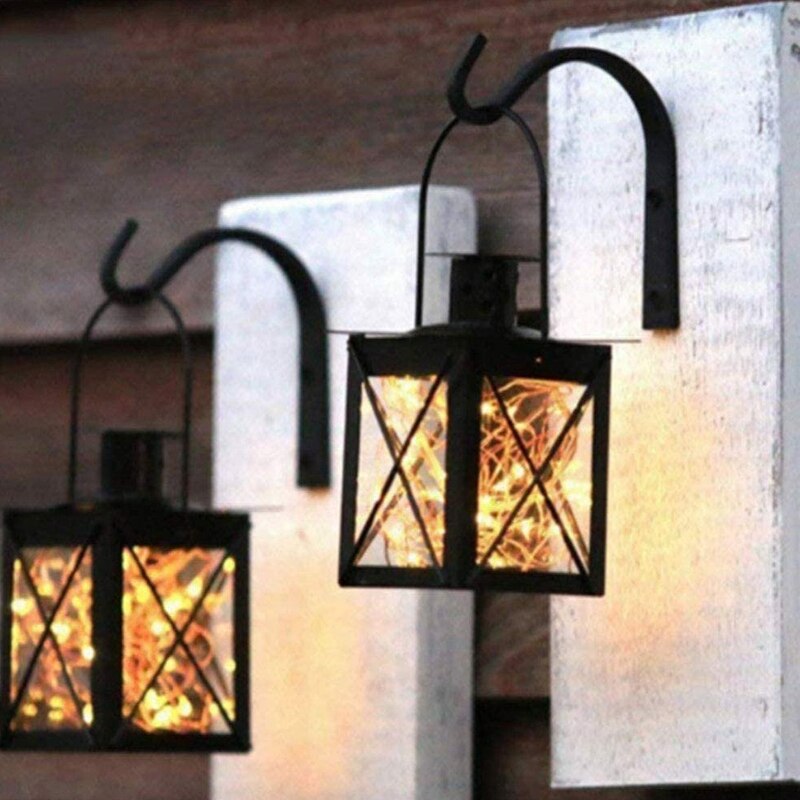 Fashion4PCS Hanging Basket Brackets Iron Wall Hooks Brackets Black Curved Up Bracket Hook for Hanging Planter Bird Feeder
