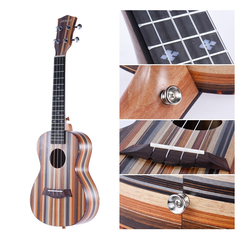 ammoon 24" Ukulele Acoustic Soprano Ukelele Uke 18 Frets 4 Strings Ukulele Okoume Neck Rosewood Fingerboard String Instrument