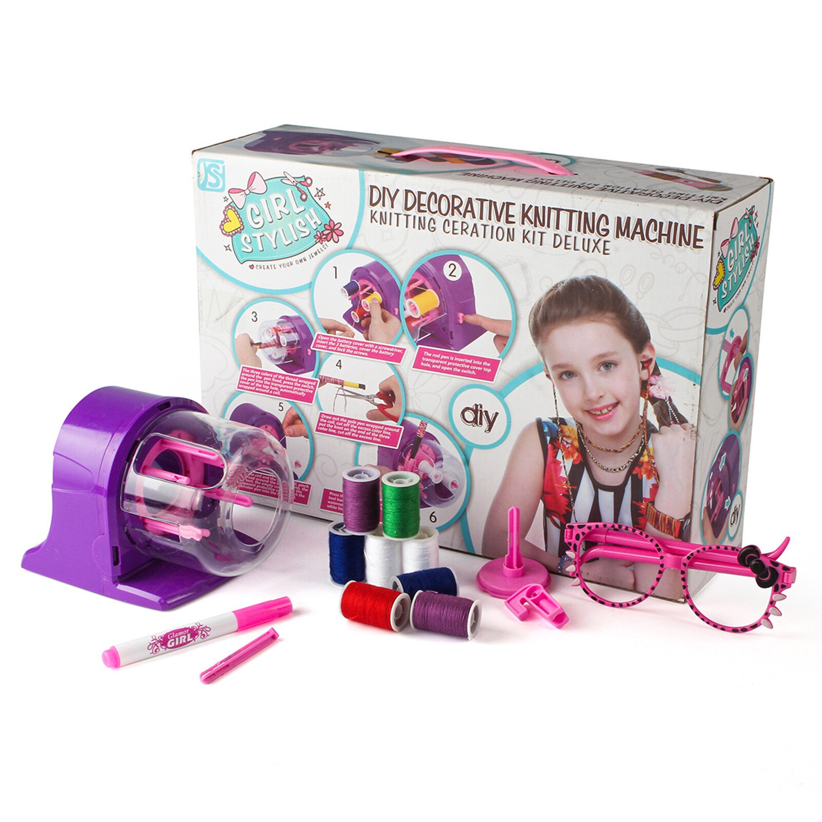 Diy Kinderen Educatief Gevlochten Touw Elektrische Hand-Made Speelgoed Voor Meisjes Kids Breien Leren Machine Speelgoed Set