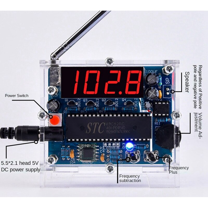 DIY Radio FM Receiver Kit-Digital Radio 87MHZ-108MHZ Adjustable For Welding Learning Education Beginners