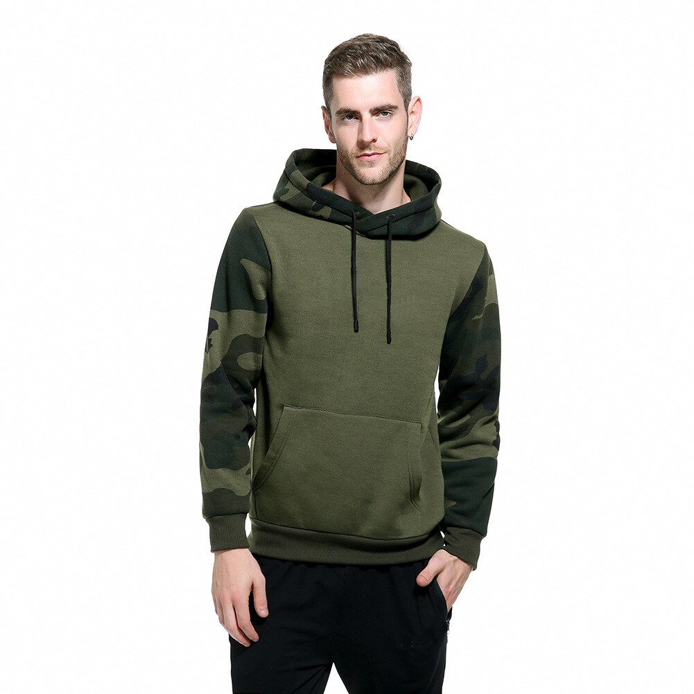 Fall Winter Camouflage Hooded Men Sweater Loose Splicing