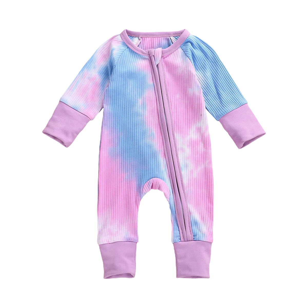 Tie Dye 0-24M Bebê Romper Manga Longa Com Zíper Kintting Suave Terno Macacão Para Bebê Menino Menina Outono roupas: C / 6 m