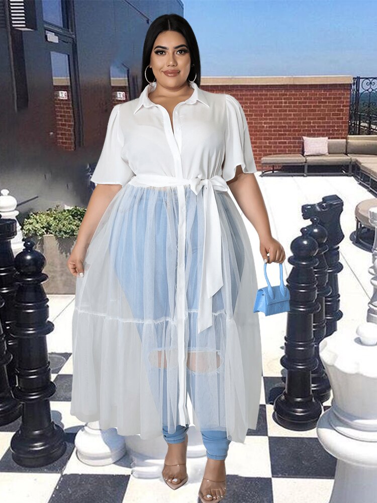 Vrouwen Kleding Plus Size Jurken Zomer Mesh Jurk Mode Elegante Grote Dame Chiffon Shirt Jurk Bulk