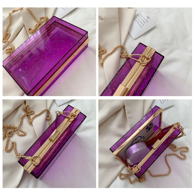 Pochettes de jour à paillettes pour femmes, sac Transparent en acrylique, joli sac à main Transparent à bandoulière, pochette de soirée,