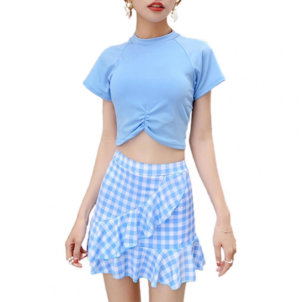 Ärmelloser, schulterfreier badeanzug mit hohem bund für den sommerurlaub: Seeblau