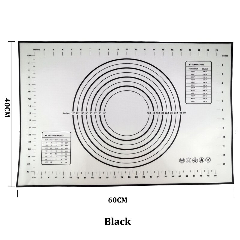 Silicone Baking Mat Thickening Flour Rolling Scale Mat Kneading Dough Pad Baking Pastry Rolling Mat Bakeware Liners: B- Black - 60 x 40cm
