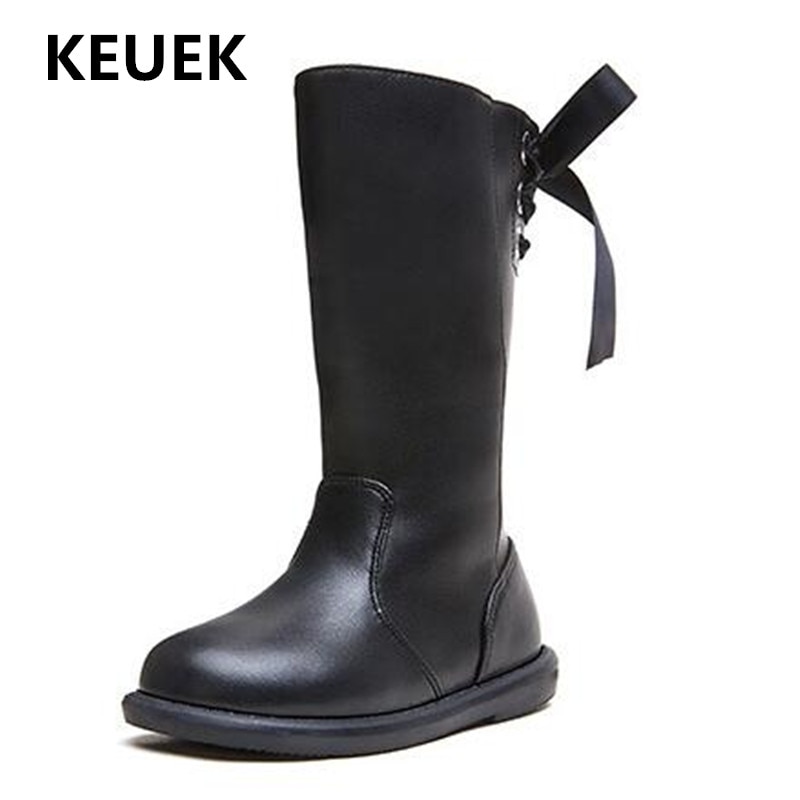 Herfst/Winter Zwarte Hoge Laarzen Meisjes Prinses Korte Pluche Warme Schoenen Kinderen Student Baby Peuter Knight Laarzen Kids 02