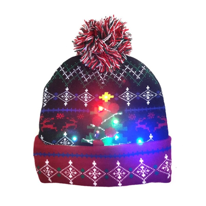 Ført lys op strikket jul beanie hat rensdyr træ fest blinkende kraniet cap  x7ya