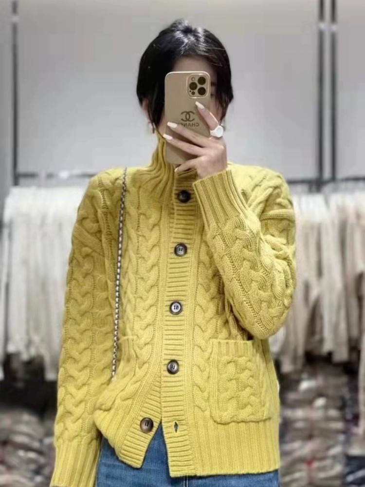 pure cashmere sweater women's turtleneck cardigan Autumn/Winter sweater coat twist knitwear trend