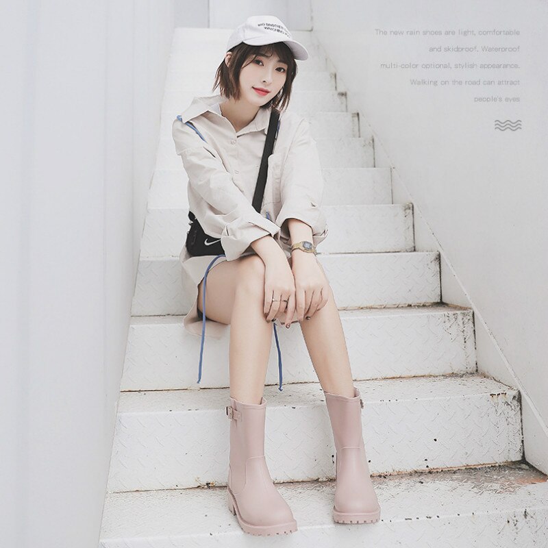 Bottes de pluie en caoutchouc pour filles | Bottes de neige imperméables, bottes de pluie souples à boucle, chaussures d'eau antidérapantes, grande taille 36-40