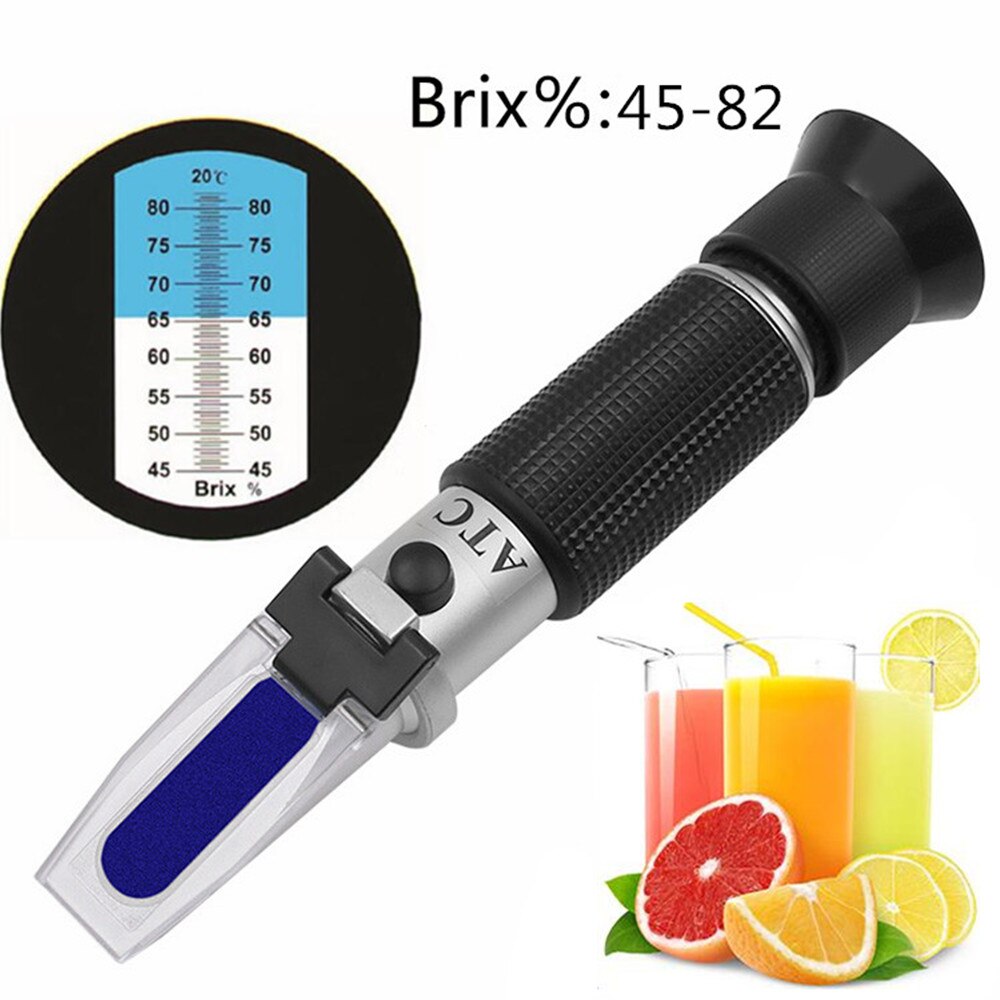 Brix Meter Refractometer Hand Held 45-82% Sugar Honey Minimum Division 0.5%Brix Content Fruit Juice Liquids ATC Refractometer