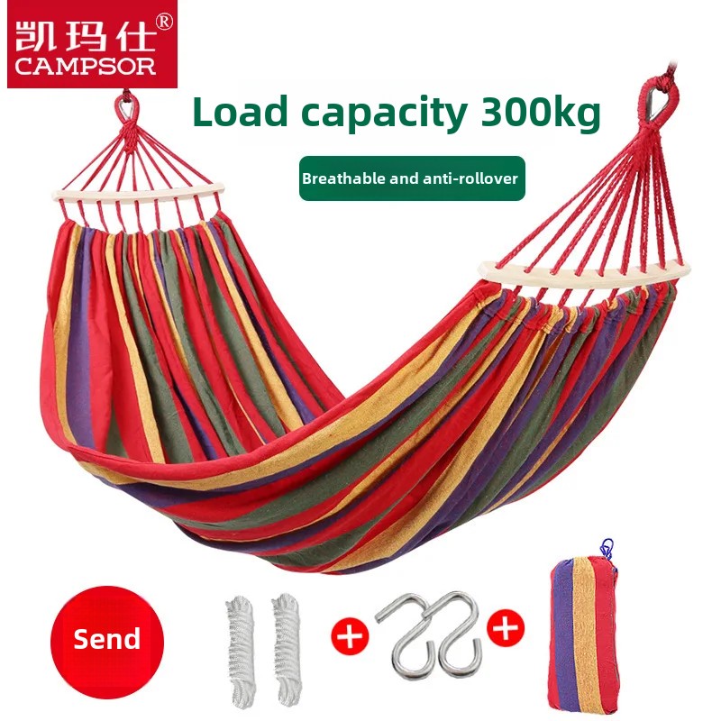 Indoor Outdoor Canvas Hammock Swing Chair Single Double Person Anti-Tip Camping Swings Bend Rod Bed for Sports And Entertainment