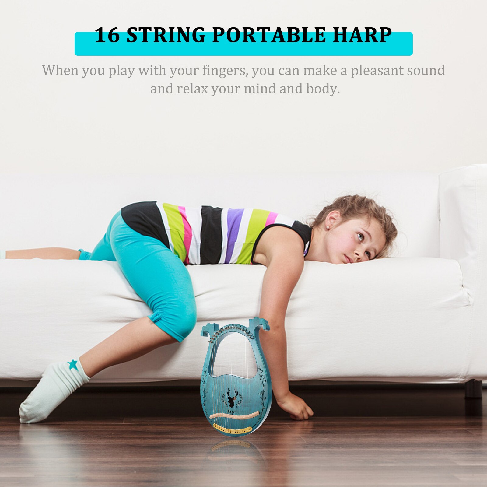 1 Set Van 16 Snaren Harp Lier Harp Verse Stijl Lier Harp Instrument (Blauw)