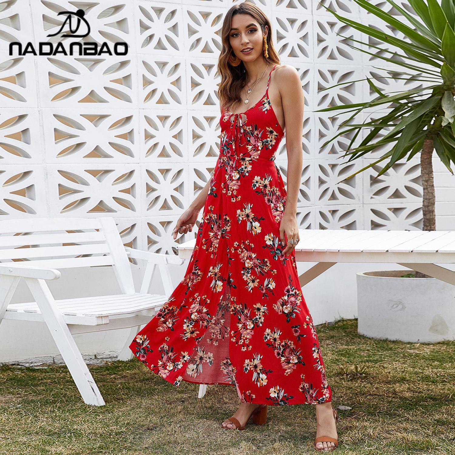 Nadanbao Zomer Bloemen Jurk Sexy Halter Jarretel Jurken Vrouwen Streetwear Elegante Casual Reizen Party Strand Jurk Vrouwelijke