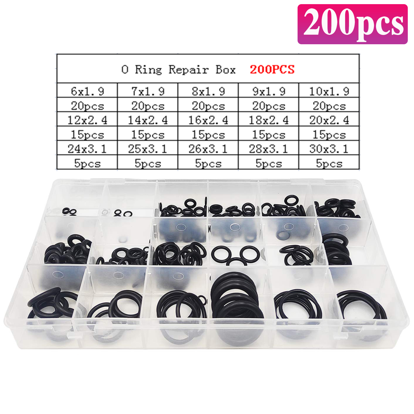 Doos 200 Stuks Siliconen Rubber O-Ring Reparatie Kit Kraan Afdichting Klep Waterdichte Machine Oliebestendige Pakking Combinatie Kit: Grey
