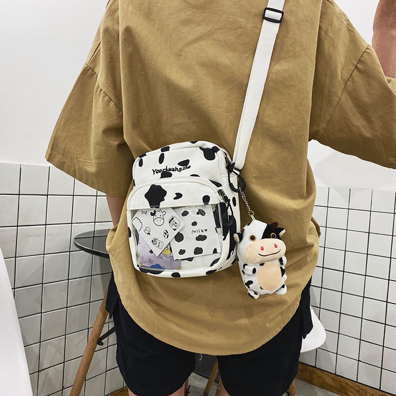 Cow print canvas crossbody taske til kvinder fritid original messenger bag kvinders skuldertaske telefonpung