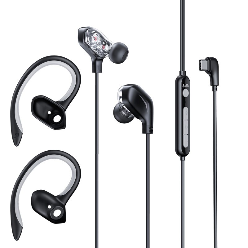 Baseus gamo  c18 typ c spelhörlurar med rgb light öronkrok trådbundna in-ear bas stereo hörlurar för  ps4 pc datorspelare: Svart