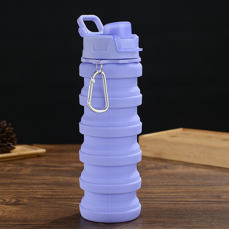 Colorful Water Bottle 500ML Leakproof Fold Silicone Kettle Outdoor Mountaineer Hiking Office Camping Portable Kids Water Bottle: purple
