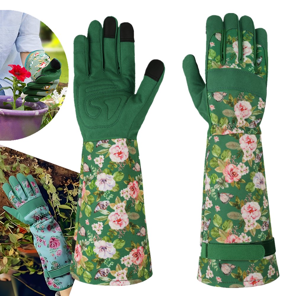 Gardening Gloves for Women Breathable Long Garden Gloves with Grip Thorn-Proof Leather Work Gardening Gloves