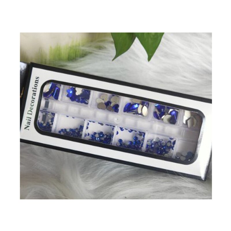 12 gördar blandade storlekar klein blå diamanter nagel strass 3d nail art dekor flatback glänsande kristall 3d glitter ädelstenar strass 1 låda