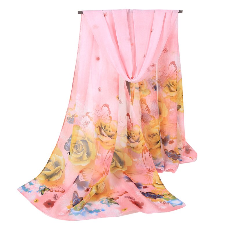 Sjaal voor dames stijl vlinder voile zachte lange zijden sjaal bedrukte wikkelsjaal stola sjaals chiffon sjaal