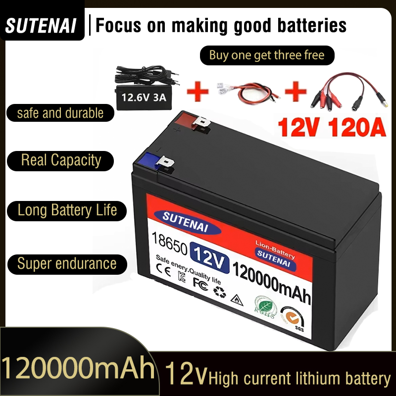 Una nuova batteria al litio 12V 45Ah 50Ah 100Ah 120Ah batterie al litio ferro fosfato BMS integrato per barca solare + caricabatterie 12.6V