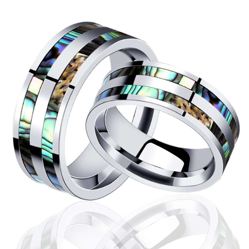 316L Rvs Heren Ring 8 Mm Dames Abalone Shell Ring Heren Tungsten Carbide Shell Trouwring Paar sieraden