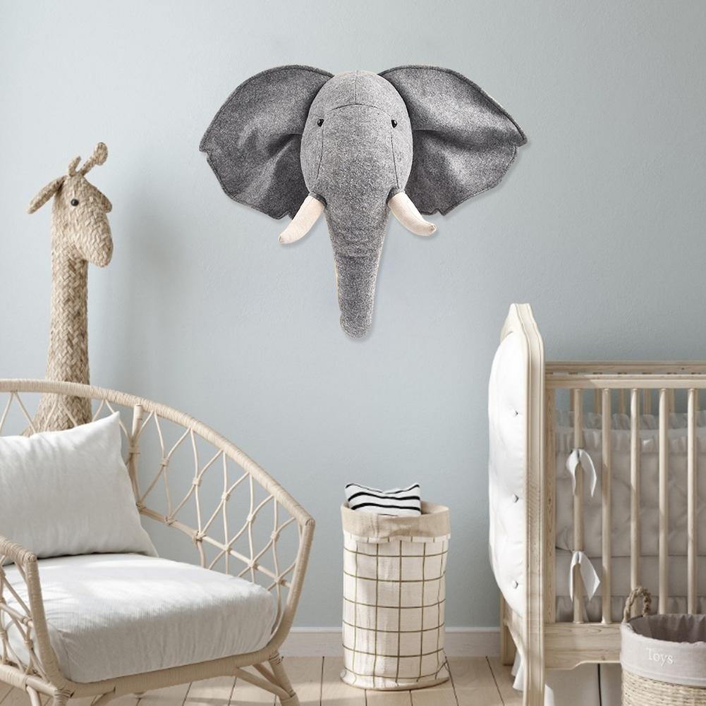 Interessante cartone animato 3D testa di elefante design peluche a parete per arredamento telecamera da letto per bambini eco amichevole