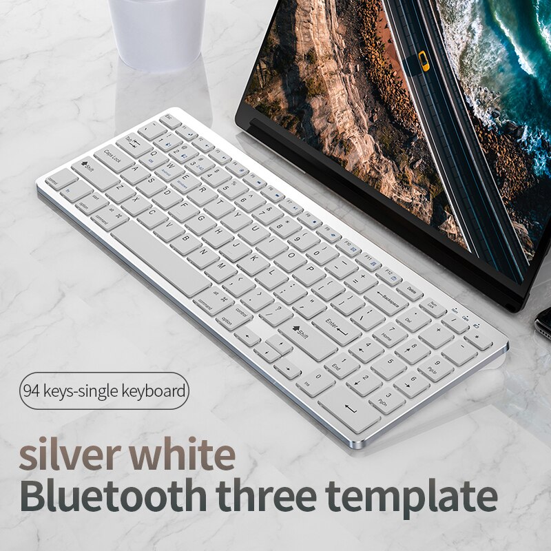 Keyboard and Mouse Set Bluetooth-compatible Slim Rechargeable USB Keyboard Mouse Combo for iPad Mac Android PC Laptop All-in-one: 94 Keys white