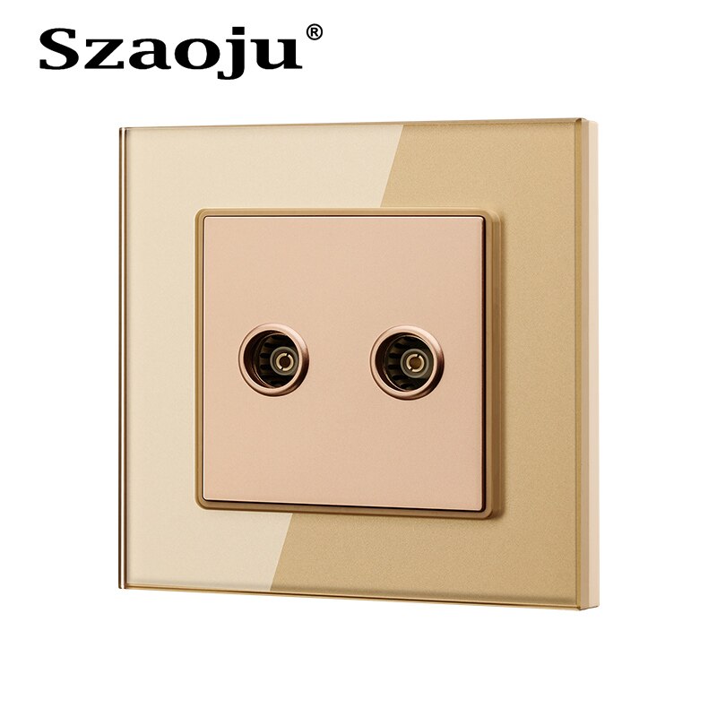 Szaoju Luxury silver-plated TV coaxial socket Antenna/Network/Telephone wall-mounted panel socket crystal tempered glass panel: Dual TV