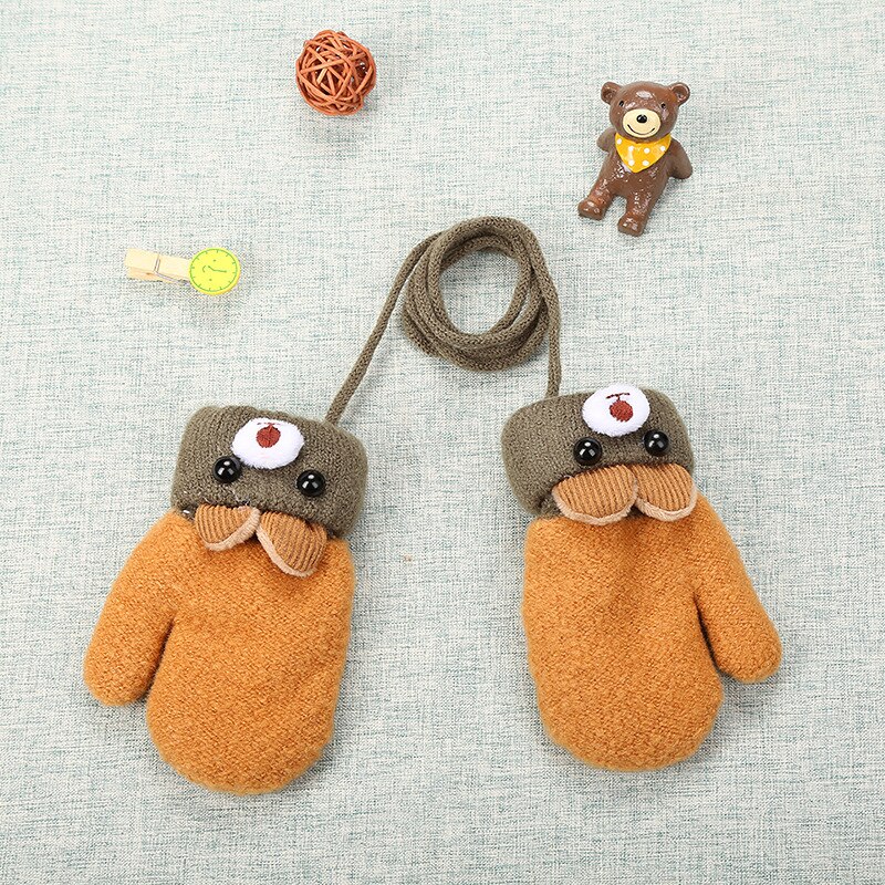 Warmom Cute Ear Bear Cartoon guanti per bambini inverno lavorato a maglia lana doppio strato più velluto guanti caldi spessi guanti per bambini per 0-3Y: yellow