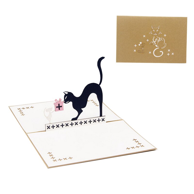 3D Pop Up Cat and Mouse Animal Birthday Greeting Card Christmas Invitation