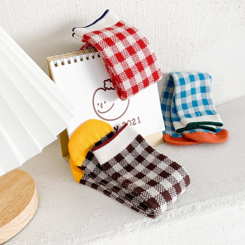 3 paia/lotto calzini per bambini stile coreano Plaid a righe ragazzi e ragazze calzini a tubo calzini alti per bambini calzini per bambini formato libero